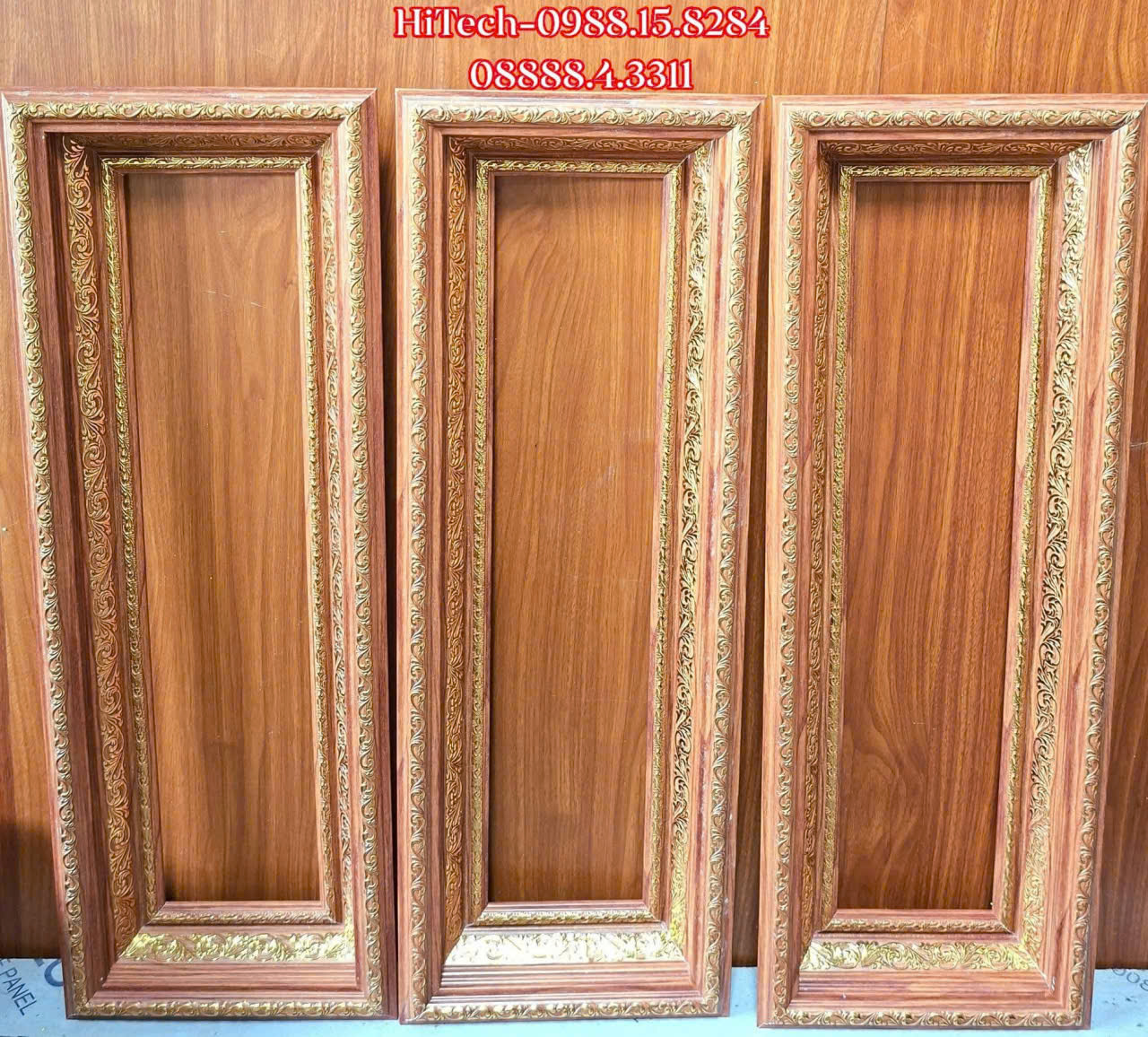 Máng đèn chữ nhật vân gỗ hoa văn vàng chưa dán đáy lòng